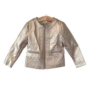OshKosh Girls‎ Sparkle Gold Metallic Faux Leather Moto Jacket Quilted - 4T